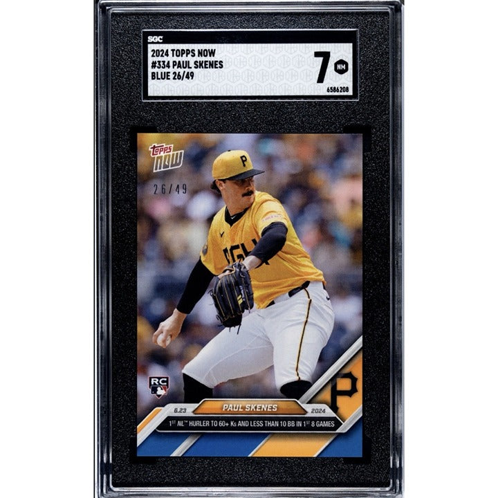 26/49* 2024 TOPPS NOW Paul Skenes RC Blue Parallel SSP Pirates Rookie #334 SGC 7