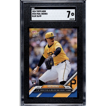 26/49* 2024 TOPPS NOW Paul Skenes RC Blue Parallel SSP Pirates Rookie #334 SGC 7