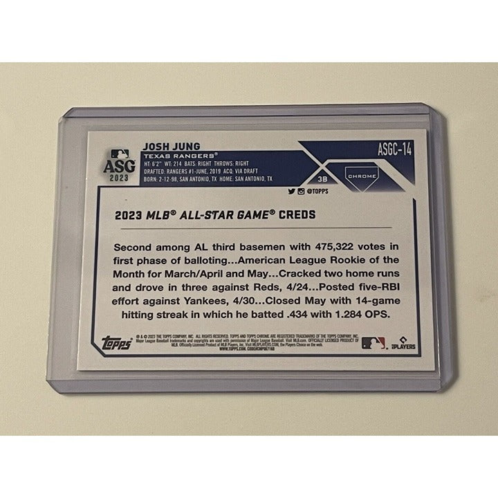 Josh Jung 2023 Topps Chrome Update All Star Game Rookie card Texas Rangers ASGC-14 refractor aluminum stock