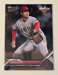 Shohei Ohtani 2023 Topps Now Opening Day MLB Angels baseball card showing pitching moment with 10+ strikeouts.