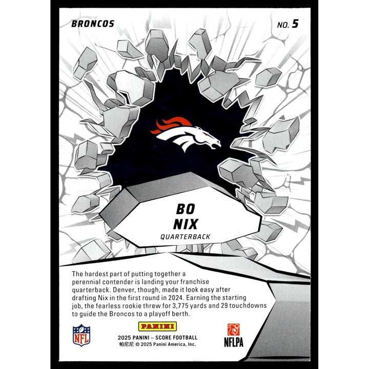 Bo Nix 2025 Panini Score NFL football card Denver Broncos near mint condition