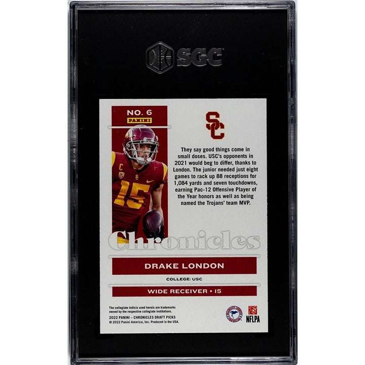 2022 Panini Chronicles Draft Picks Drake London RC card graded SGC 7 in protective case