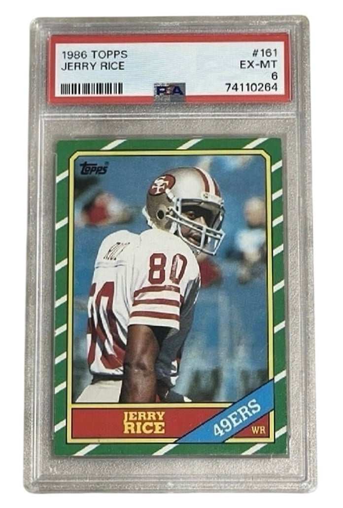 1986 Topps Jerry Rice Rookie Card PSA 6 EX-MT #161 NFL 49ers Hall of Fame WR collectible