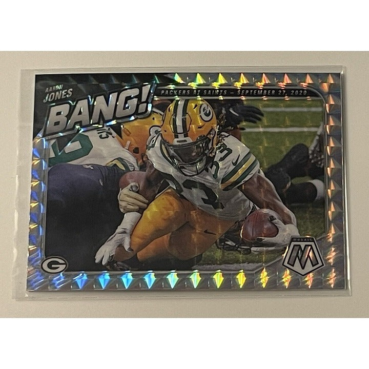 2021 Panini Mosaic Aaron Jones Bang! Mosaic Green Prizm Card #B-15 - NFL Packers