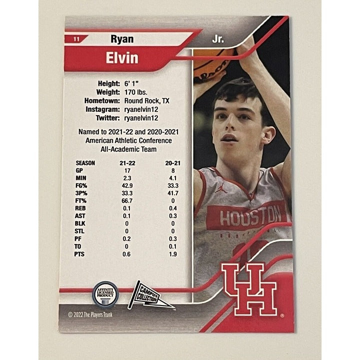 Ryan Elvin 2022 Campus Collection NCAA Houston Cougars basketball trading card