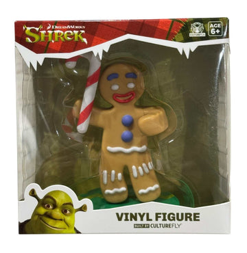 Shrek Gingerbread Man vinyl figure with candy cane accessory in CultureFly packaging, collectible toy for ages 6+
