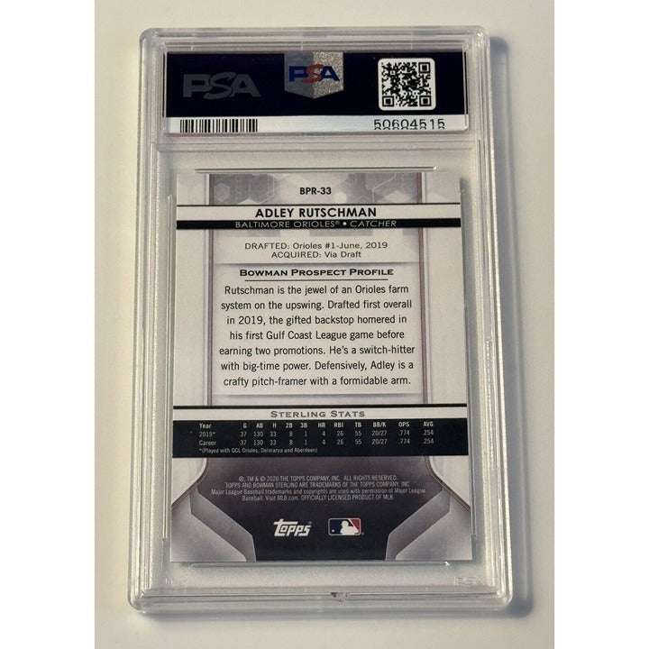 Adley Rutschman 2020 Bowman Sterling Orioles Rookie Card graded PSA 10 Gem Mint.