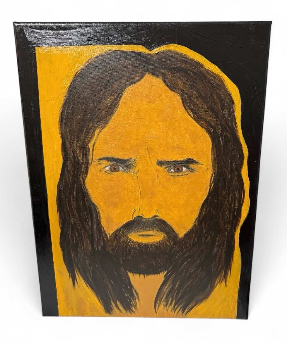 Powerful original 20x24 hand-painted acrylic canvas of Jesus Christ with warm gold and brown tones