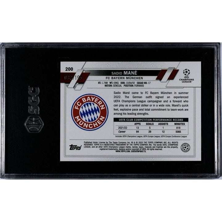 2022 SGC 10 graded Sadio Mane Aqua Wave Refractor trading card #200 for FC Bayern Munich