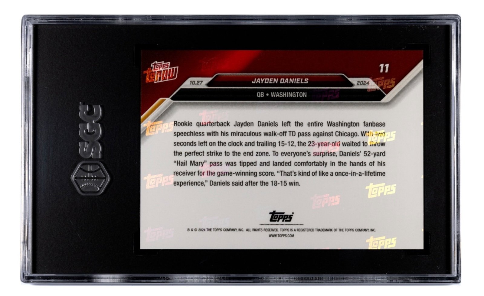 Jayden Daniels RC 2024 Topps NOW NFL Commanders rookie card graded SGC 10 Gem Mint