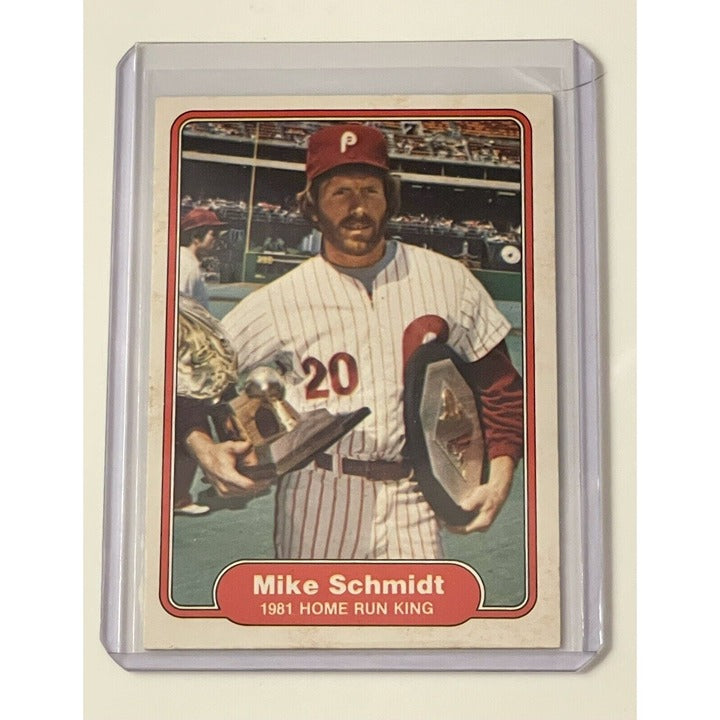 1982 Fleer baseball Mike Schmidt - HR King (hall of fame) MLB Phillies Card #637