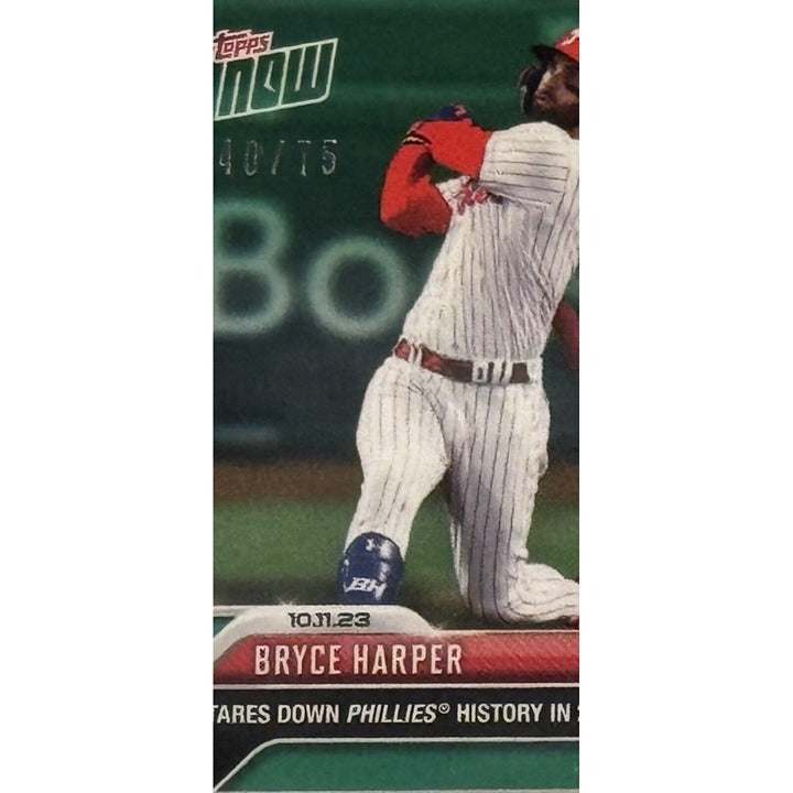 Bryce Harper 2023 Topps Now game-used base relic MLB trading card in protective case