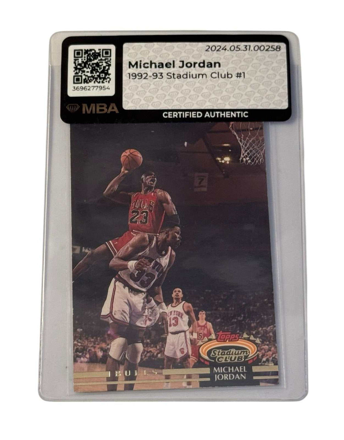 1992 93 Stadium Club Michael Jordan NBA Bulls basketball card certified authentic in MBA sleeve