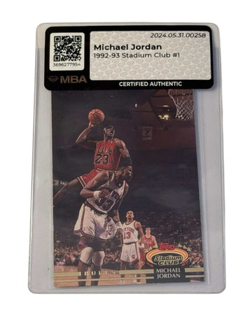 1992 93 Stadium Club Michael Jordan NBA Bulls basketball card certified authentic in MBA sleeve