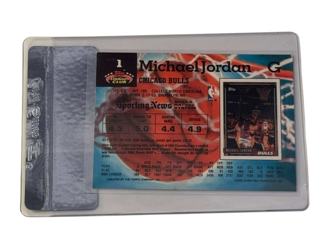 1992 93 Stadium Club Michael Jordan NBA Bulls basketball card certified authentic in MBA sleeve