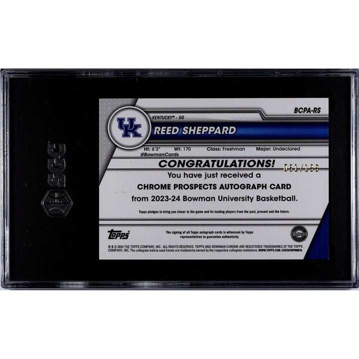 2023-24 Bowman U Chrome Reed Sheppard autographed basketball rookie lava refractor card graded SGC 10