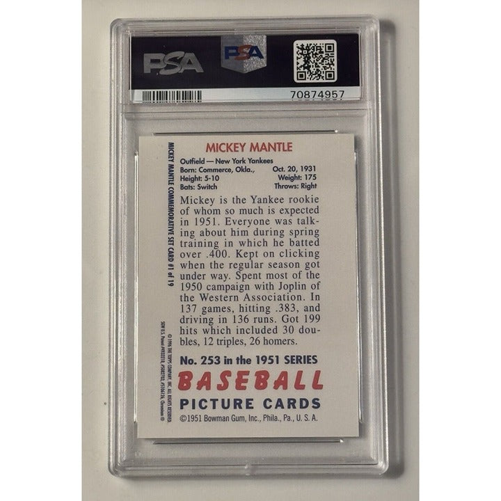 Mickey Mantle 1996 Topps FINEST 1951 Refractor Reprint baseball card PSA 8 in protective case