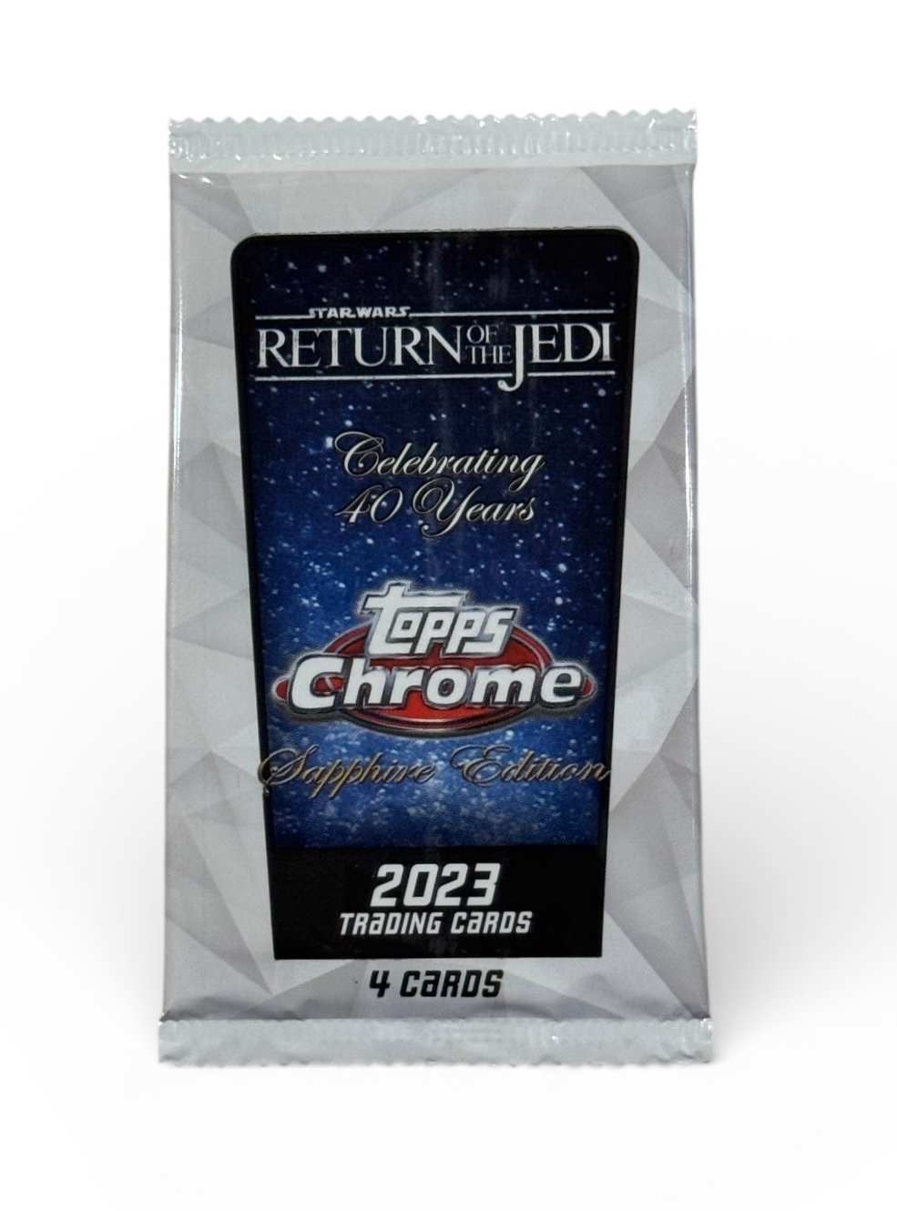 2023 Topps Chrome Star Wars Return of the Jedi Sapphire Edition sealed pack with 4 trading cards celebrating 40th anniversary