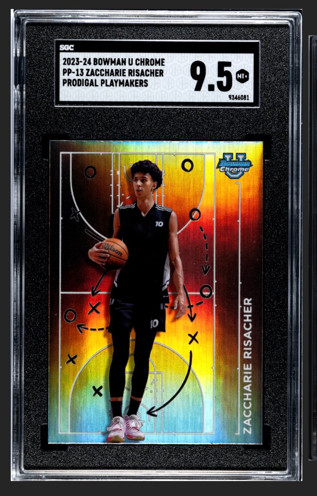 2023 Bowman U Chrome Zaccharie Risacher RC graded 9.5 basketball card in protective slab