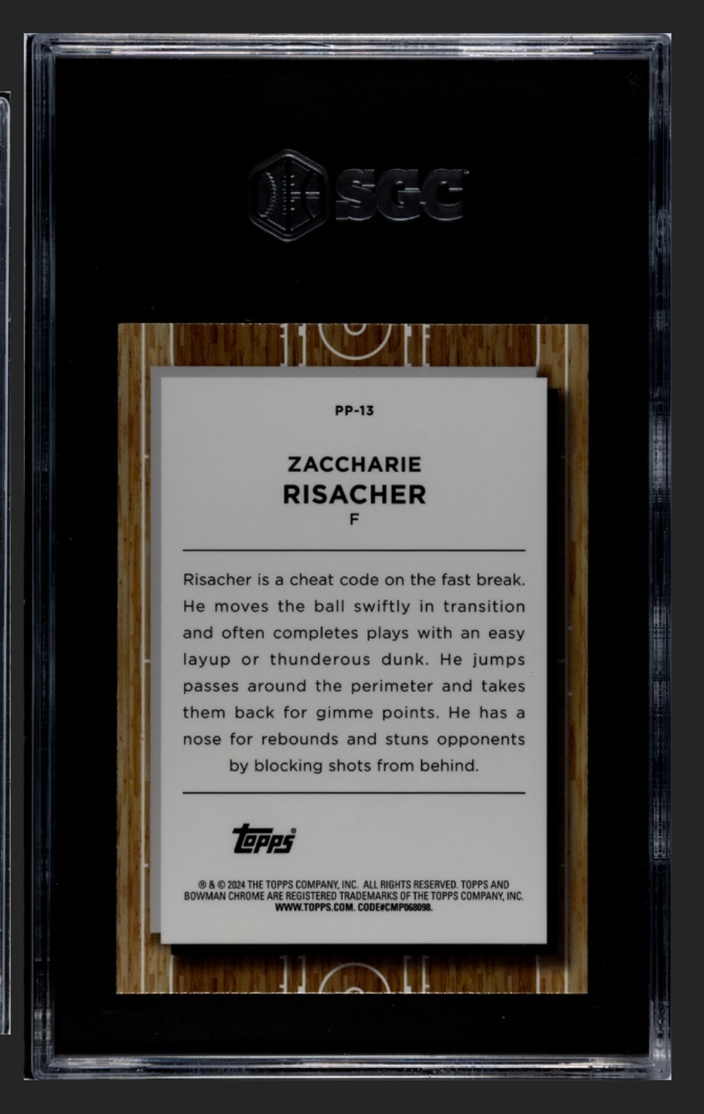 2023 Bowman U Chrome Zaccharie Risacher RC #PP13 graded SGC 10 basketball card in protective slab