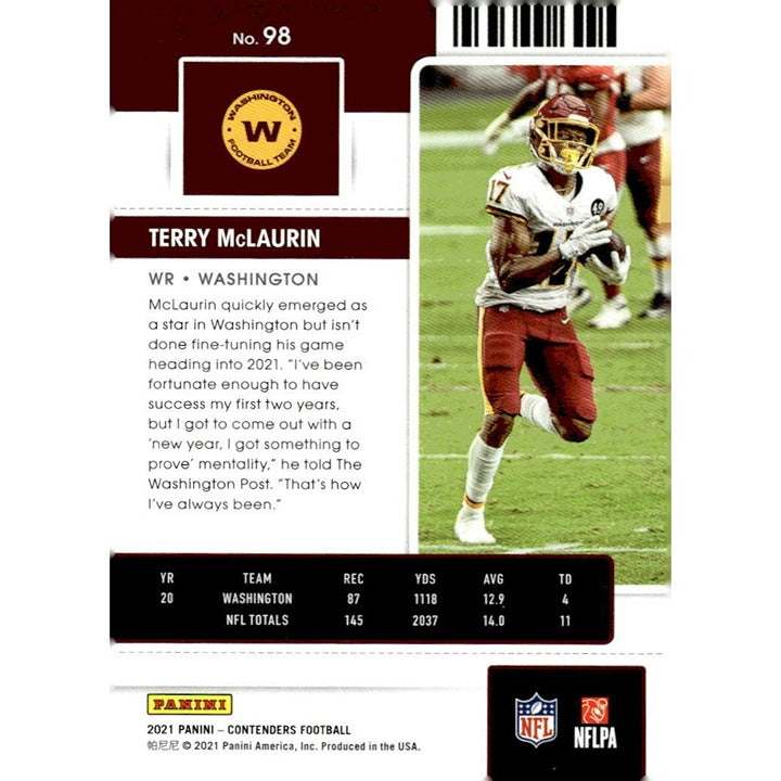 2021 Panini Contenders Terry McLaurin NFL Commanders football ticket card #98