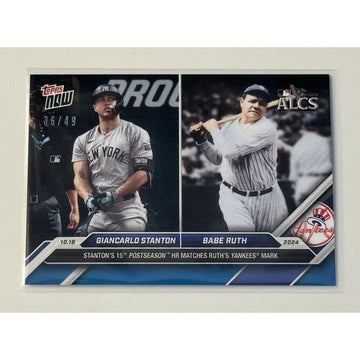 36/49* HISTORY! Stanton/Ruth Ties Ruth W/15 PS HR 2024 Topps Now NY Yankees #853