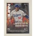 Mookie Betts 2020 Topps Stadium Club Bash & Burn baseball card #BAB-15 featuring Dodgers uniform and career stats.