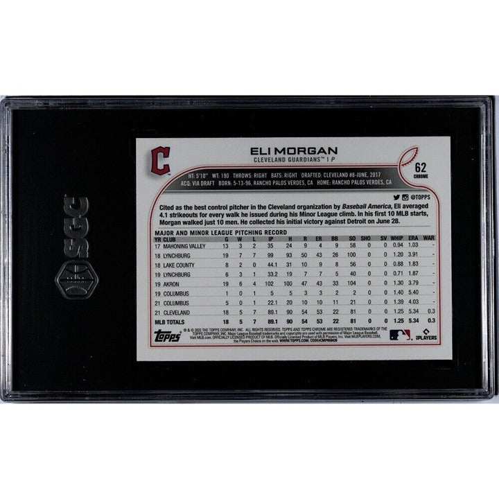 Eli Morgan RC 2022 Topps Chrome Black & White Raywave Refractor MLB Guardians card SGC 8