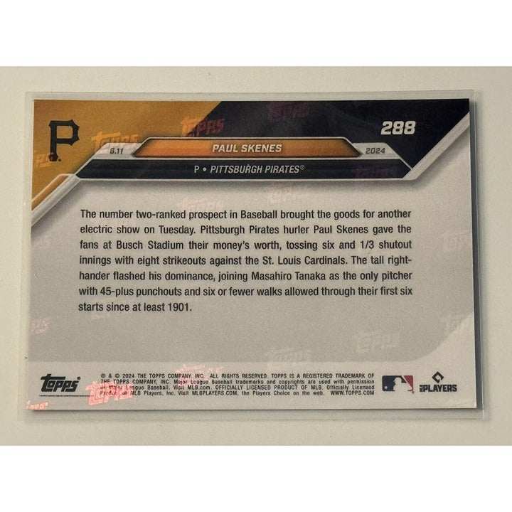 2024 Paul Skenes RC Pittsburgh Pirates Topps Now baseball card with 45-plus punchouts