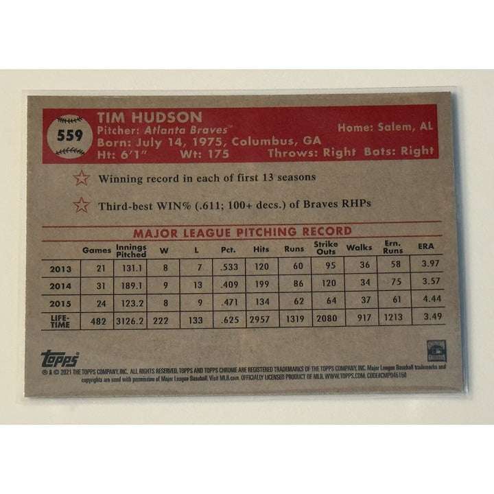 2022 Topps Platinum Tim Hudson MLB Atlanta Braves baseball card near mint condition