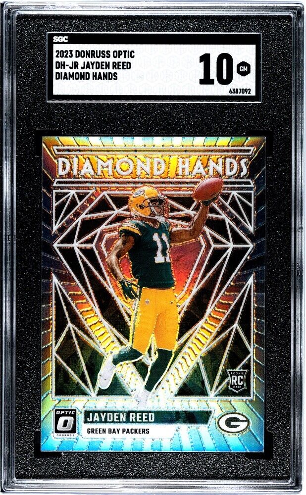 Jayden Reed RC 2023 Donruss Optic Diamond Hands Rookie Holo Packers football card graded SGC 10