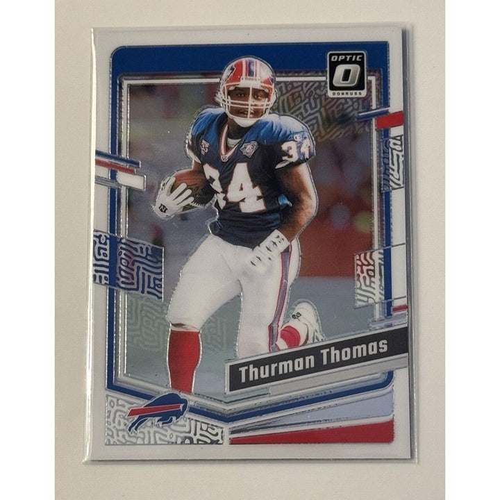 Thurman Thomas NFL 2023 Panini Donruss Optic Silver Holo Prizm football card number 24