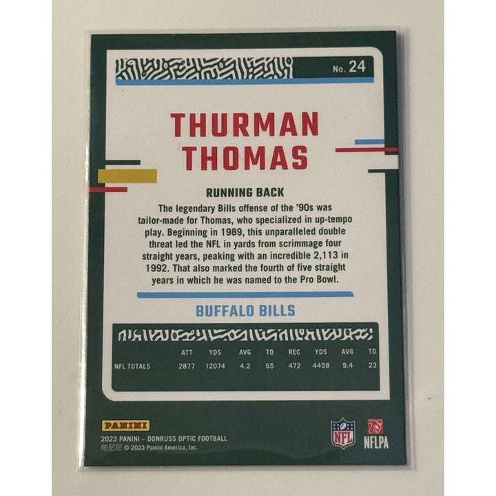 2023 Thurman Thomas NFL Panini Donruss Optic Football Silver Holo Prizm Card No. 24 Buffalo Bills collectible