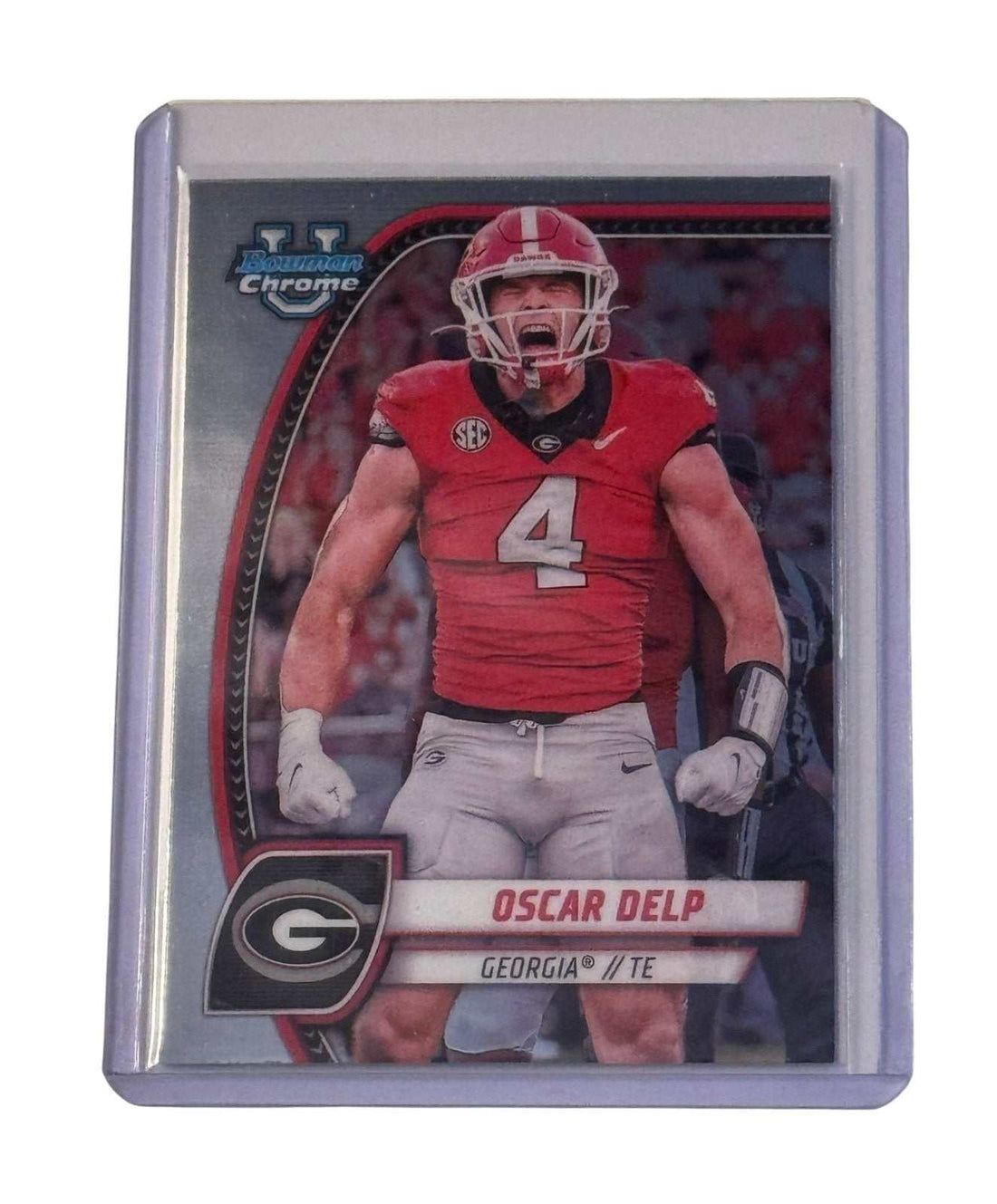 Oscar Delp 2024 Bowman U Chrome Georgia Bulldogs TE rookie football card in protective sleeve