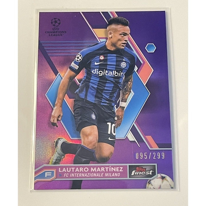 Lautaro Martinez 2023 Topps Finest UEFA Champions League blue parallel soccer trading card numbered 95/299