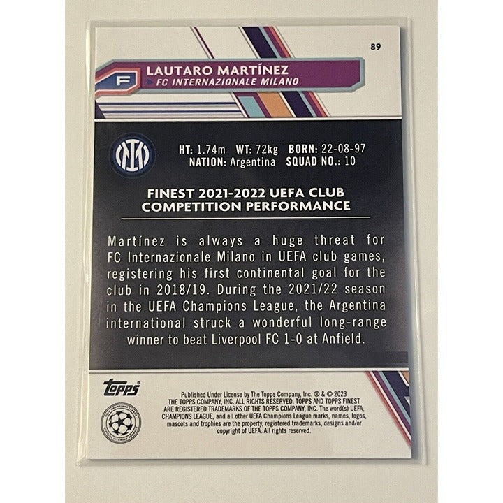 Lautaro Martinez 2023 Topps Finest UEFA Champions League Blue Card 95/299 soccer trading card
