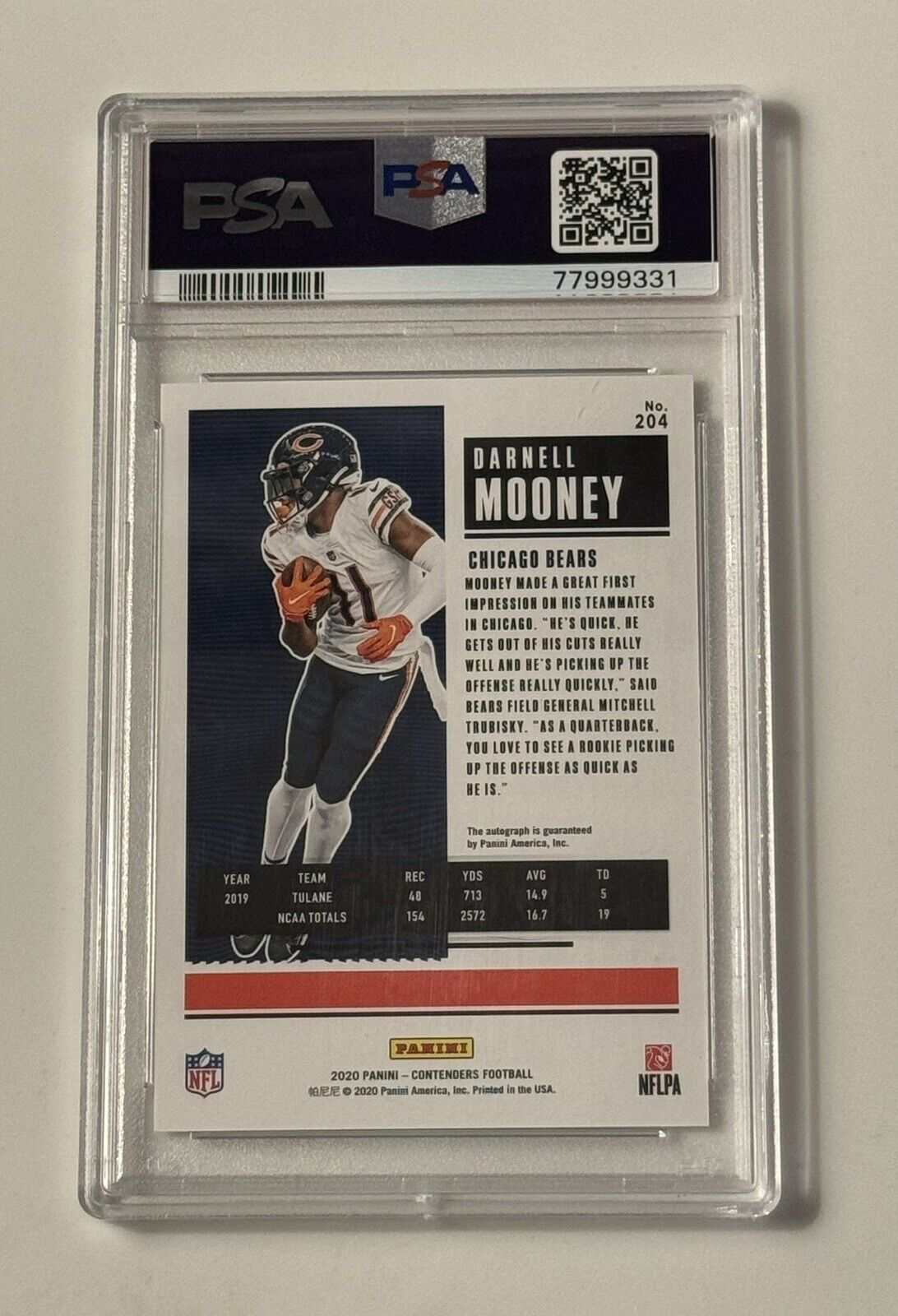 Darnell Mooney RC 2020 Panini Contenders rookie autograph card PSA 10 in protective case