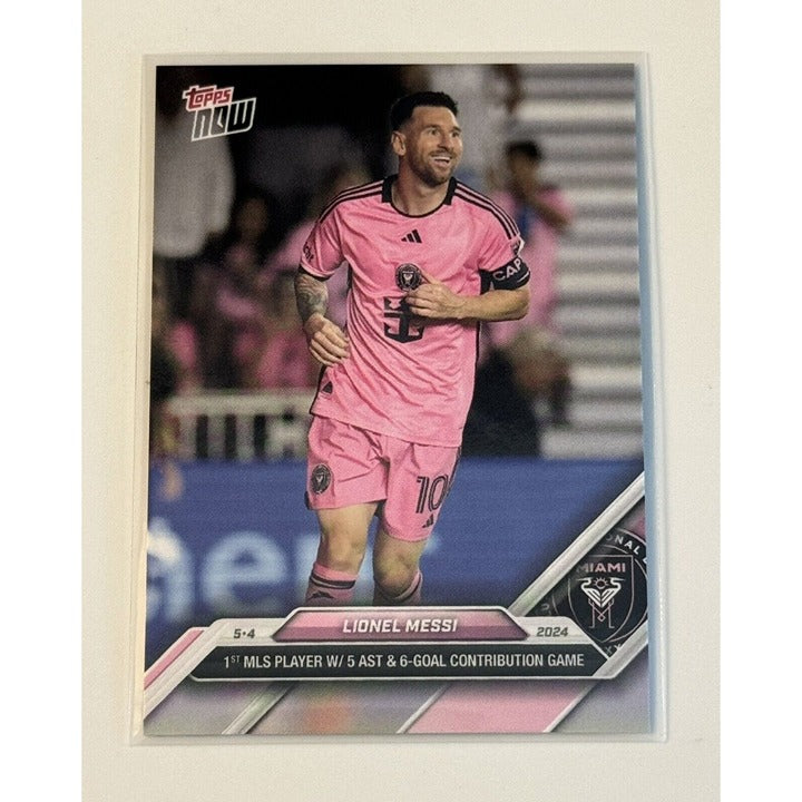 2024 Topps Now Lionel Messi MLS 1st MLS Player 5 AST 6 GOAL MIAMI Futbol In Hand