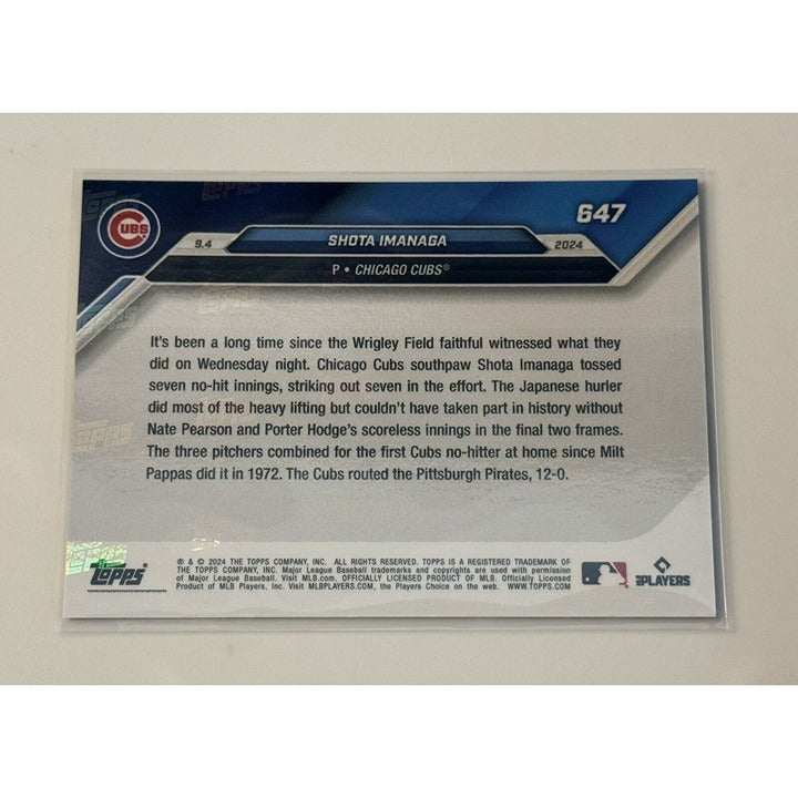 2024 Topps Now Shota Imanaga rookie card Chicago Cubs combined no-hitter design