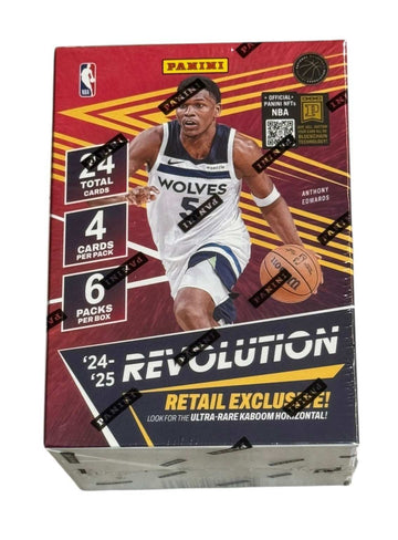 2024 25 Panini Revolution NBA Trading Card sealed retail blaster box with 24 cards and star rookie chase designs