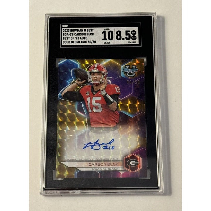 50/50 2023 Bowman U Best Carson Beck RC Best Of '23 Auto Gold  Geo UGA - SGC 8.5