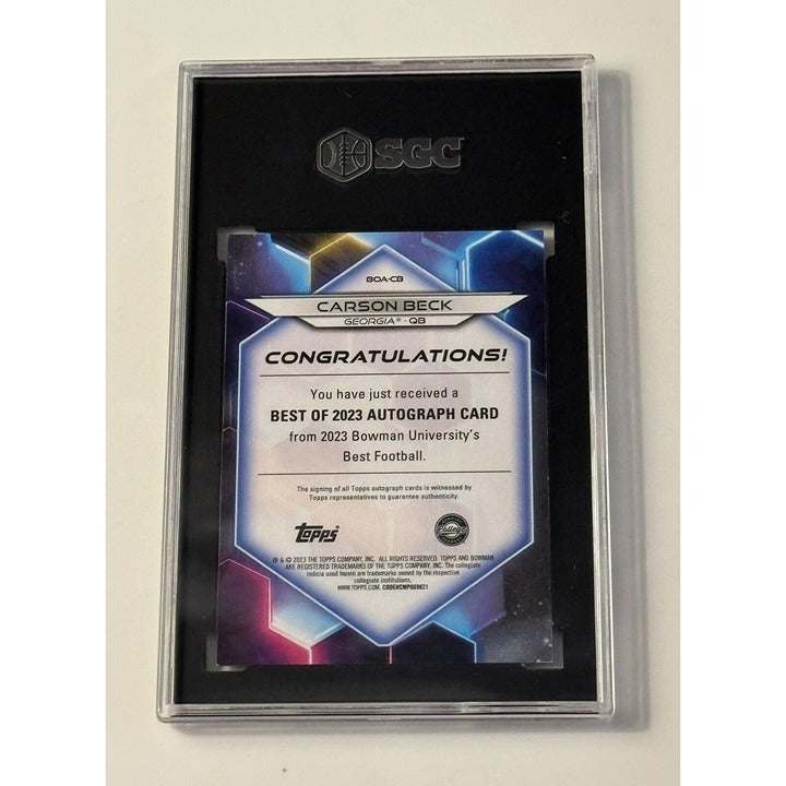 2023 Bowman Best Carson Beck autographed gold parallel football trading card graded 8.5