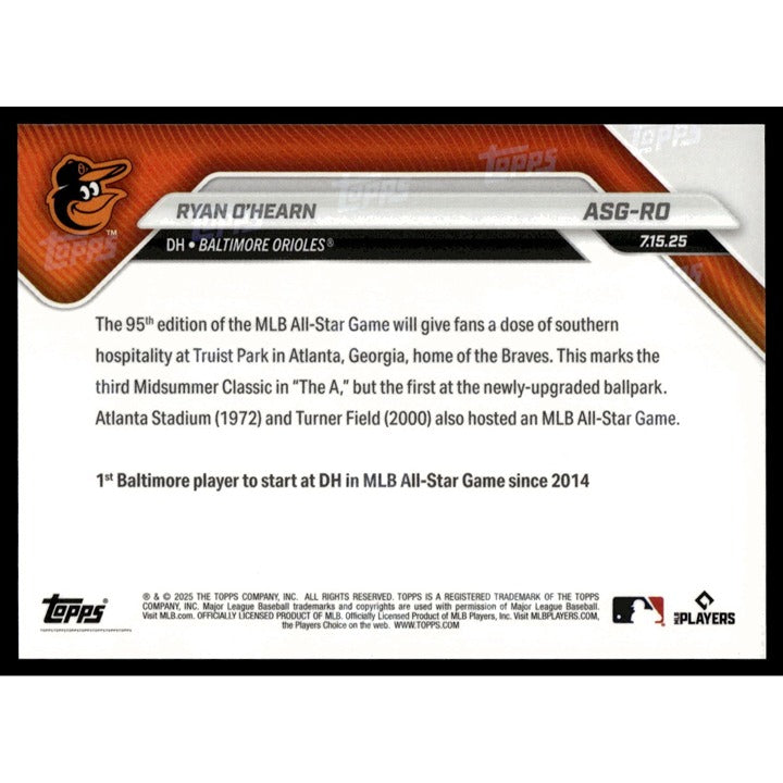 2025 Ryan O'Hearn MLB All-Star Game limited edition baseball card back side Baltimore Orioles