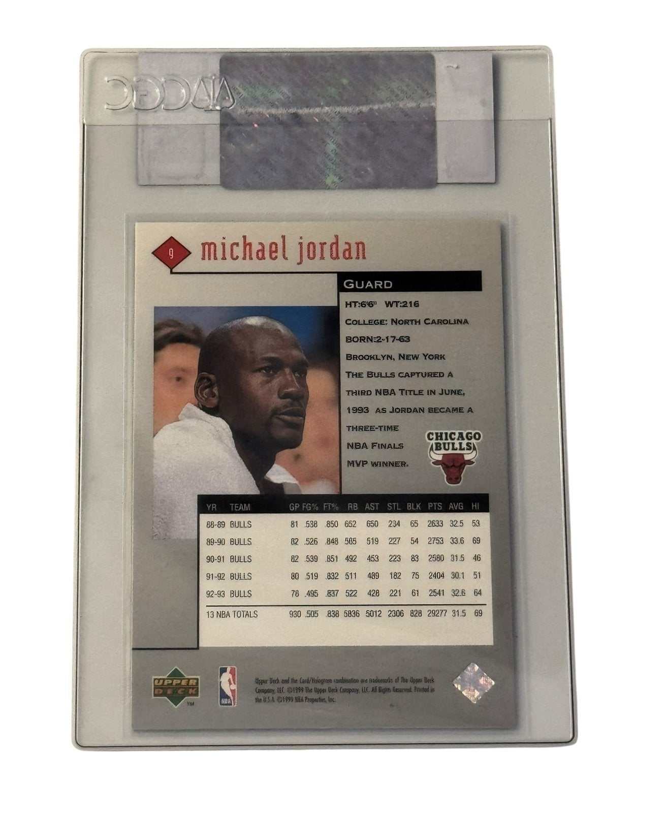 1998-99 Upper Deck Black Diamond Michael Jordan basketball card in CGC Certified Authentic sleeve