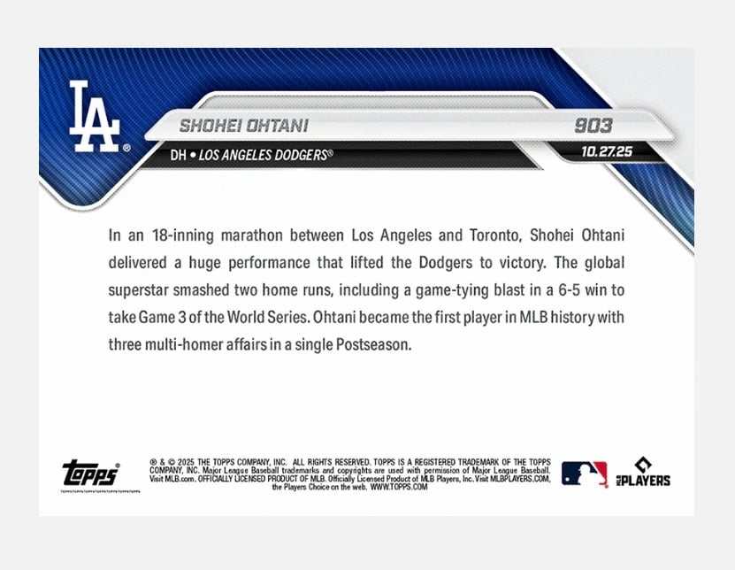 WORLD SERIES Shohei Ohtani Topps NOW Los Angeles Dodgers baseball card multi home run game postseason milestone