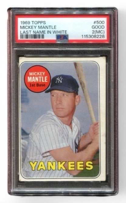 1969 Topps Mickey Mantle Last Name White #500 graded PSA Good 2MC Yankees baseball card