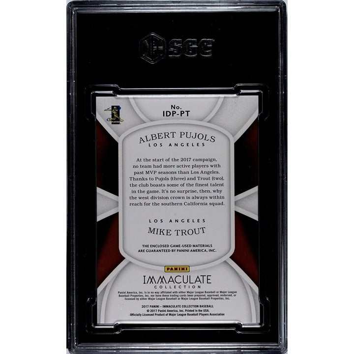 2017 MLB Immaculate Collection dual relic card of Albert Pujols and Mike Trout numbered 88/99 graded SGC 9