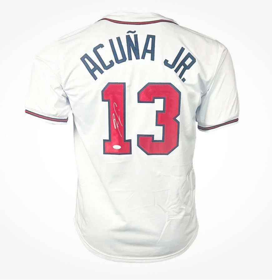 Ronald Acuna Jr signed Atlanta Braves white jersey with number 13 and JSA certification