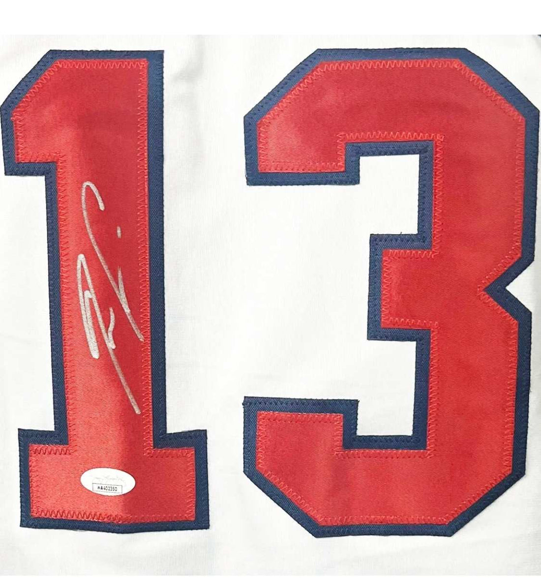Ronald Acuna Jr signed Atlanta Braves white jersey with number 13 and JSA certification