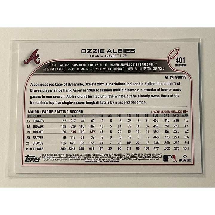 2022 Topps Series 1 Ozzie Albies MLB Atlanta Braves baseball card #401 in centered mint condition